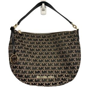 Michael Kors Black and Brown MK Logo Shoulder Bag